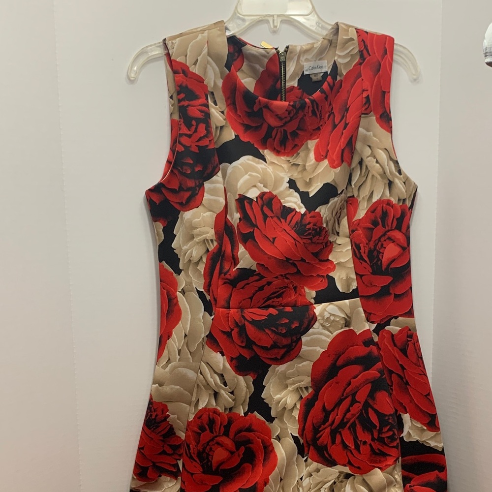 Calvin Klein Red and Cream Rose Midi Dress